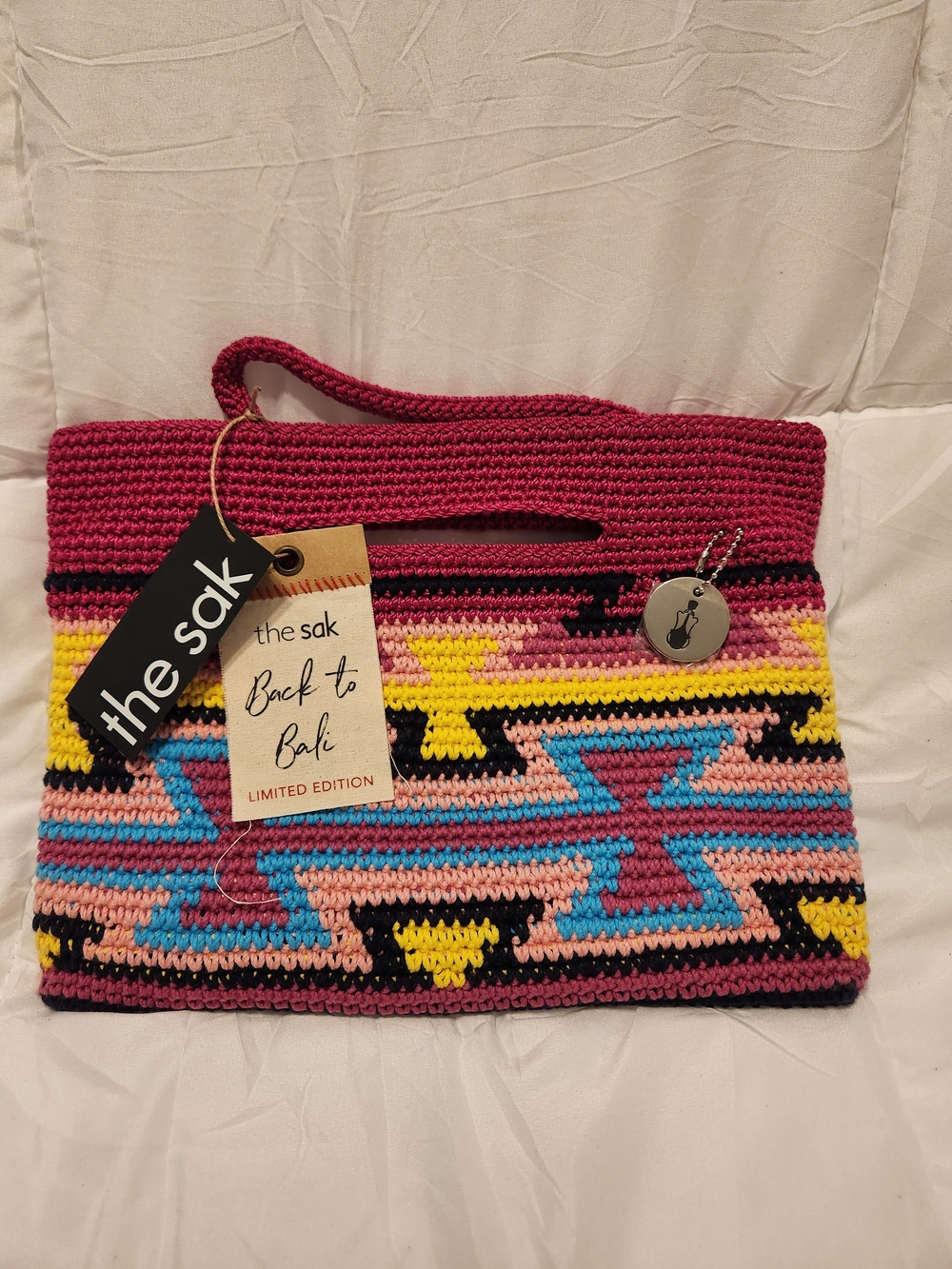 the sak Back to Bali Limited Edition Pink Multi Crochet Clutch